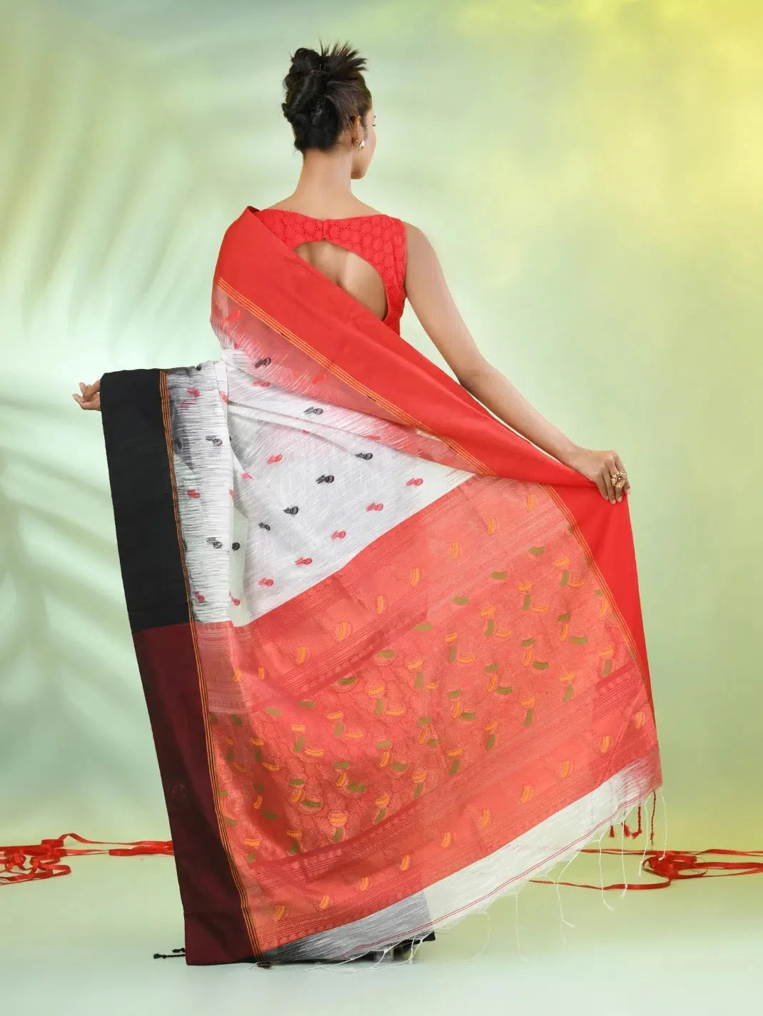 White Cotton Ikat Saree | Indian Sarees & Ganga Jamuna Border