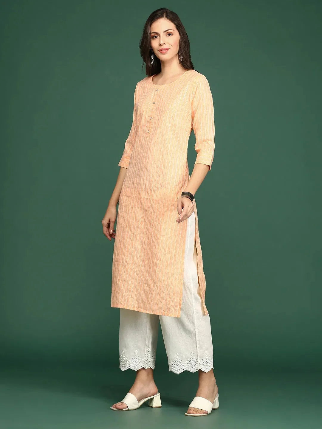 Orange Cotton Kurta: Women's Solid Indian Kurta Online