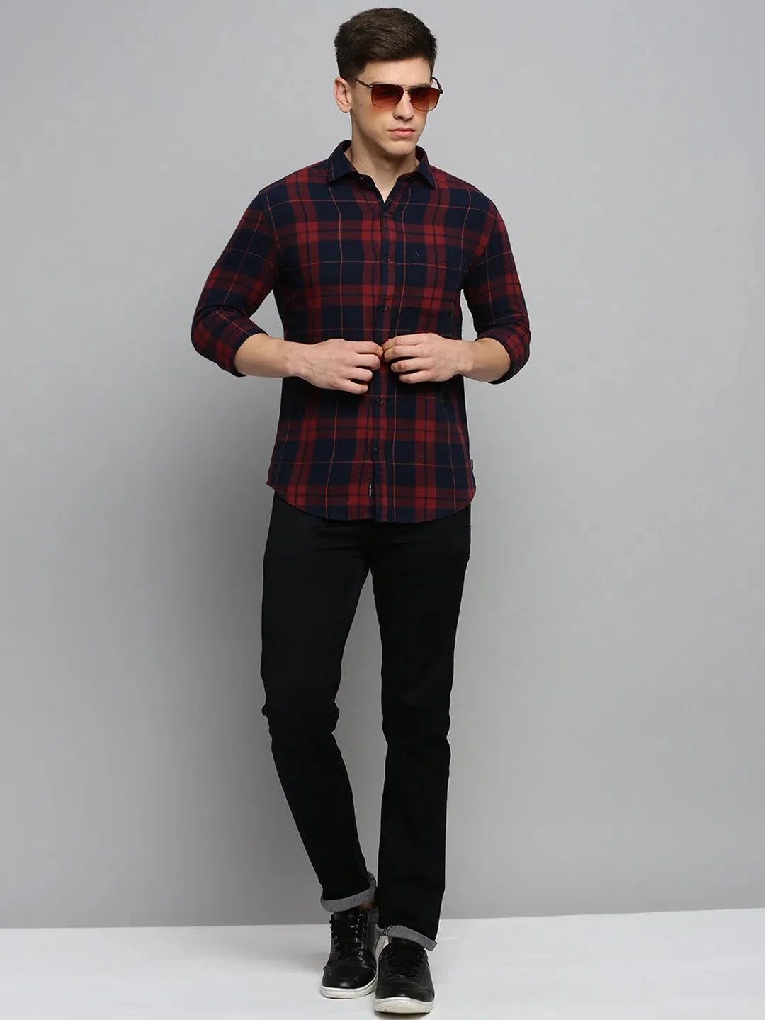 Rust Checked Mens Shirt - Cotton Casual Shirt for Men