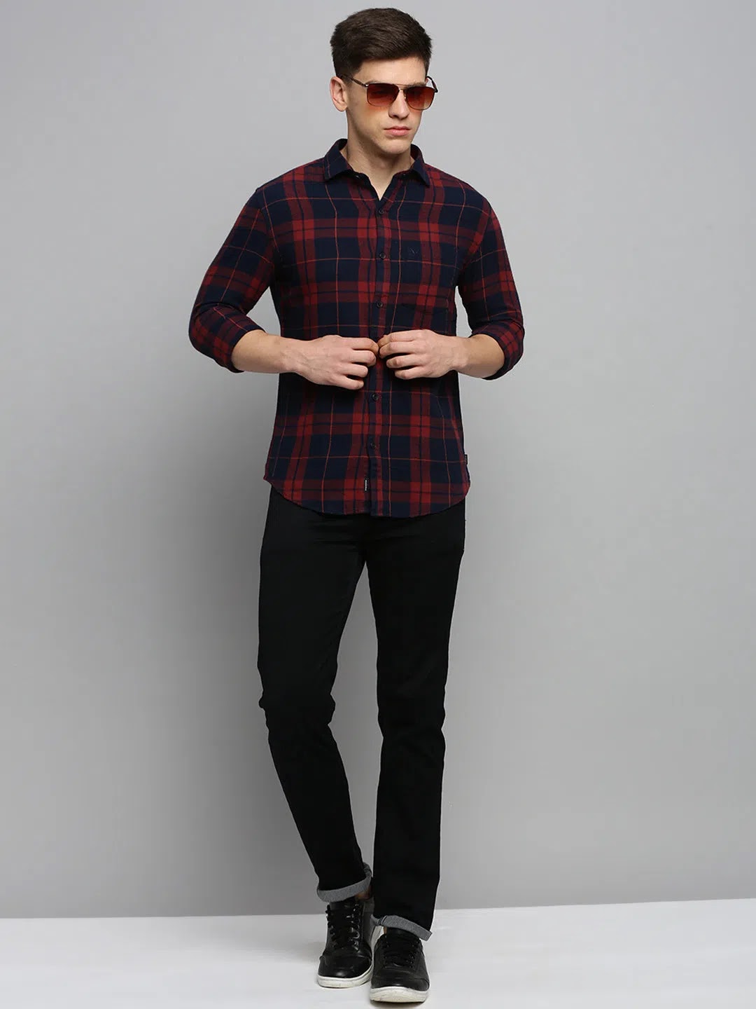 Rust Checked Mens Shirt - Cotton Casual Shirt for Men