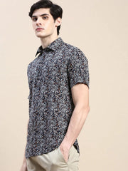 Men Black Printed Casual Shirt-GEORGE-1648-Black