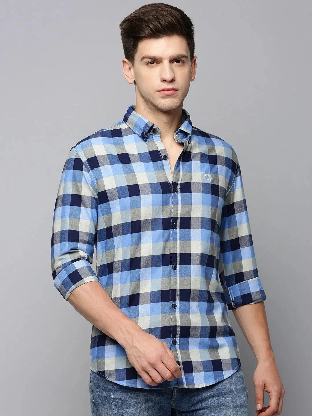 Trending Blue Checked Mens Shirt - Cotton Casual Shirt | DesiQlo
