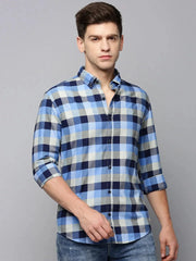 Men Blue Checked Casual Shirt-AVACHECKS-5027-Blue