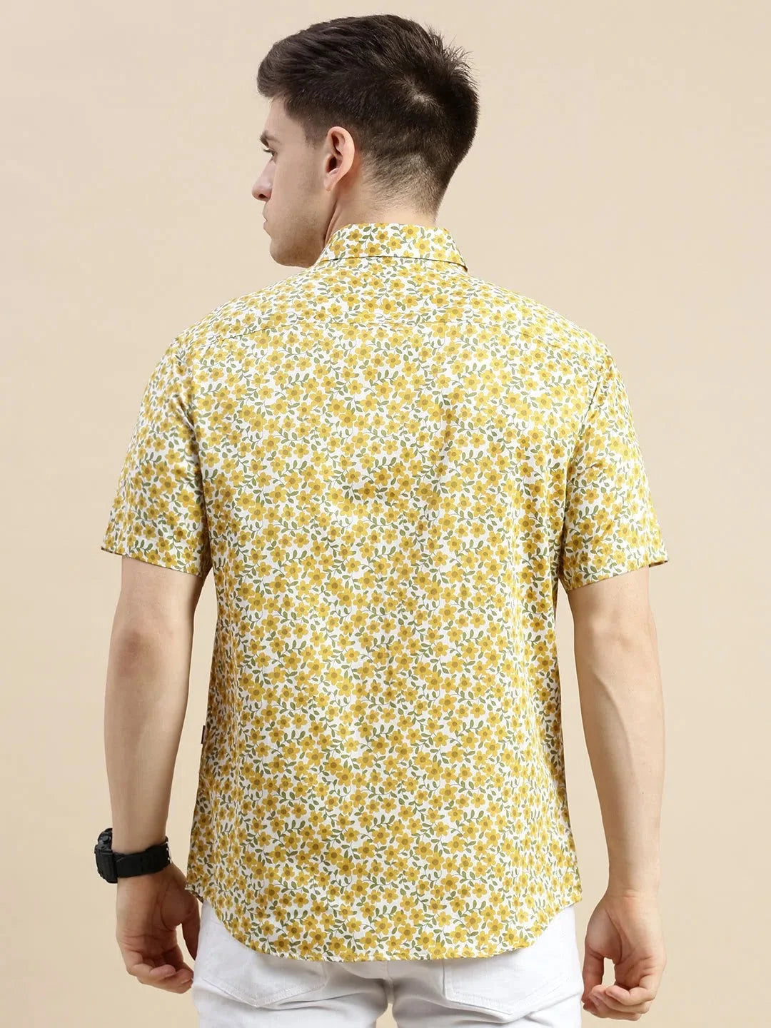 White Floral Printed Shirt | Casual Cotton Mens Shirt