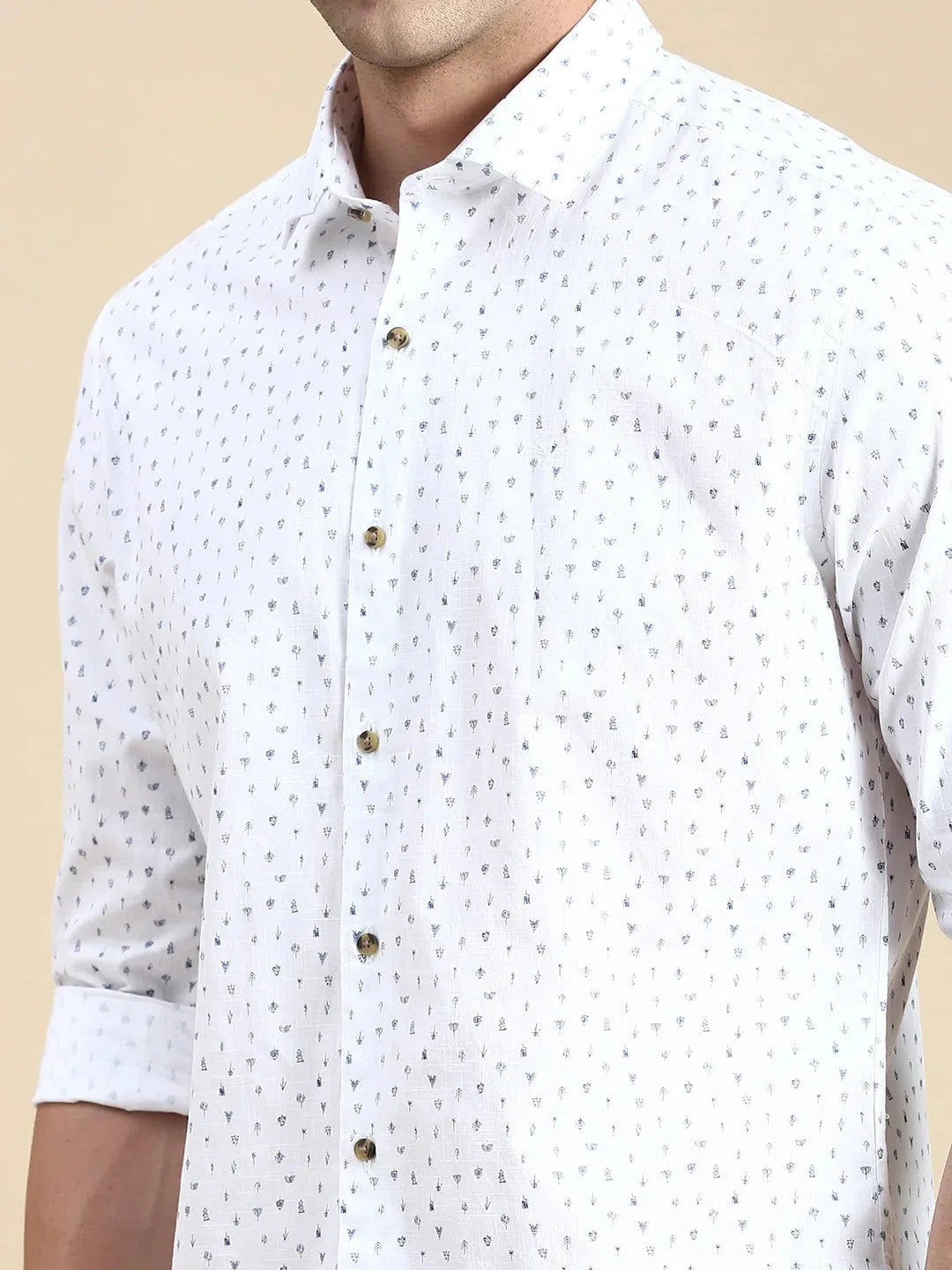 Men's White Printed Cotton Shirt | Casual Shirts - DesiQlo