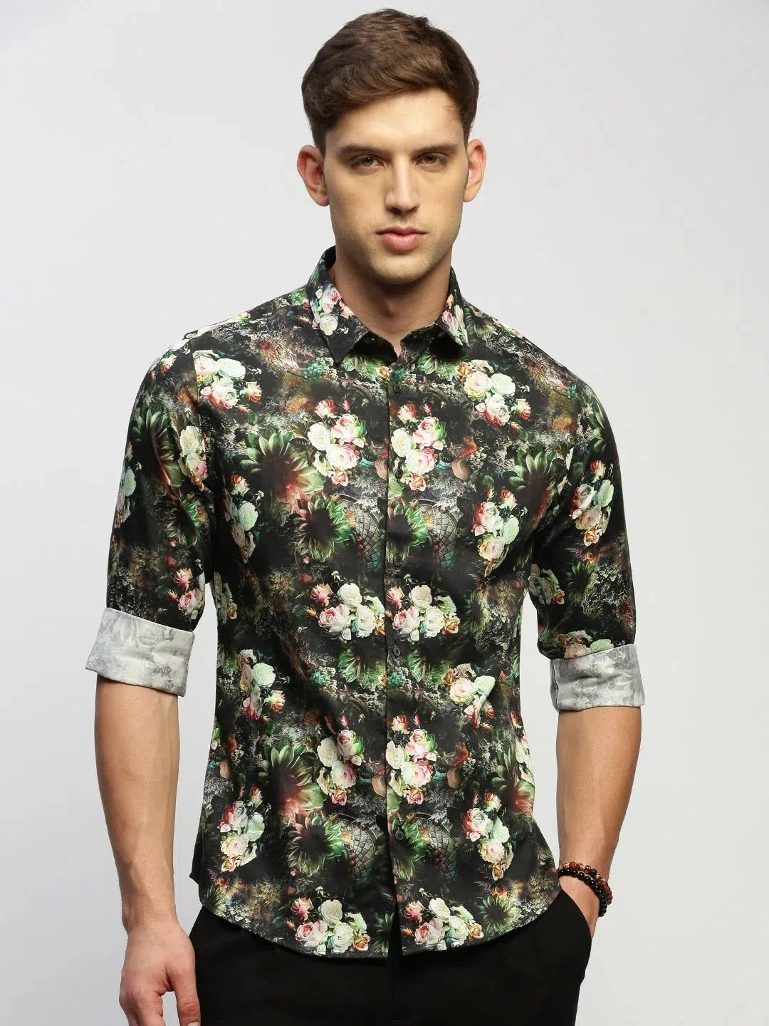 Green Floral Mens Shirt - Cotton Printed Shirt | DesiQlo