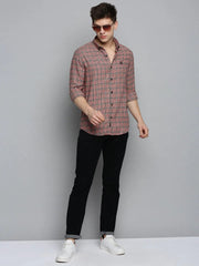 Men Red Checked Casual Shirt-AARONCHECKS-4345-Beige