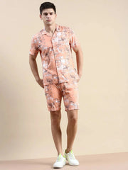 Men Peach Printed Casual Co ord Set-BLACKBERRY-1671-Peach