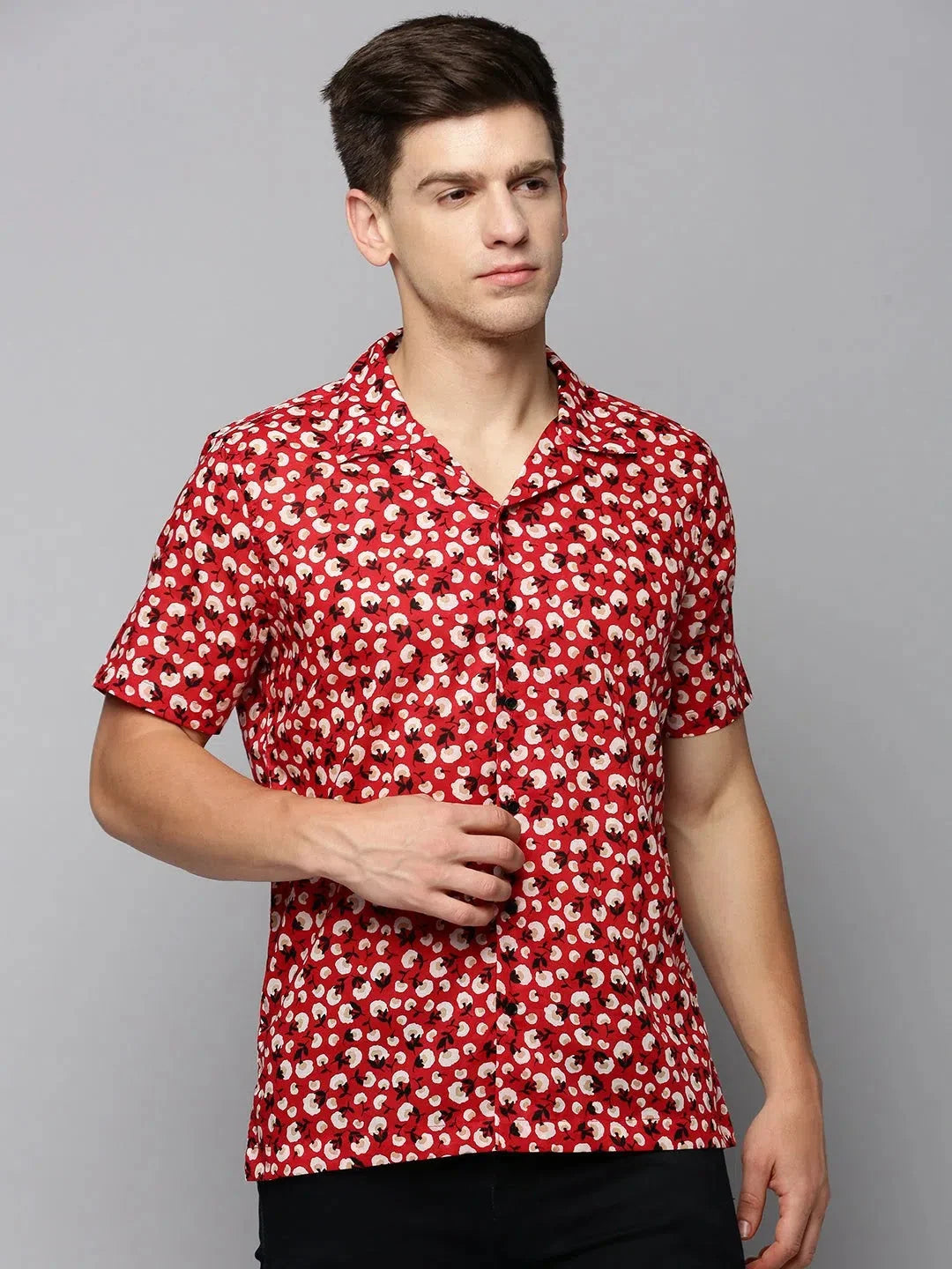 Red Printed Mens Shirt - Viscose Casual Shirt | DesiQlo