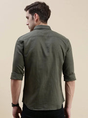 Men Green Solid Casual Shirt-SWALLOW-1768-Olive