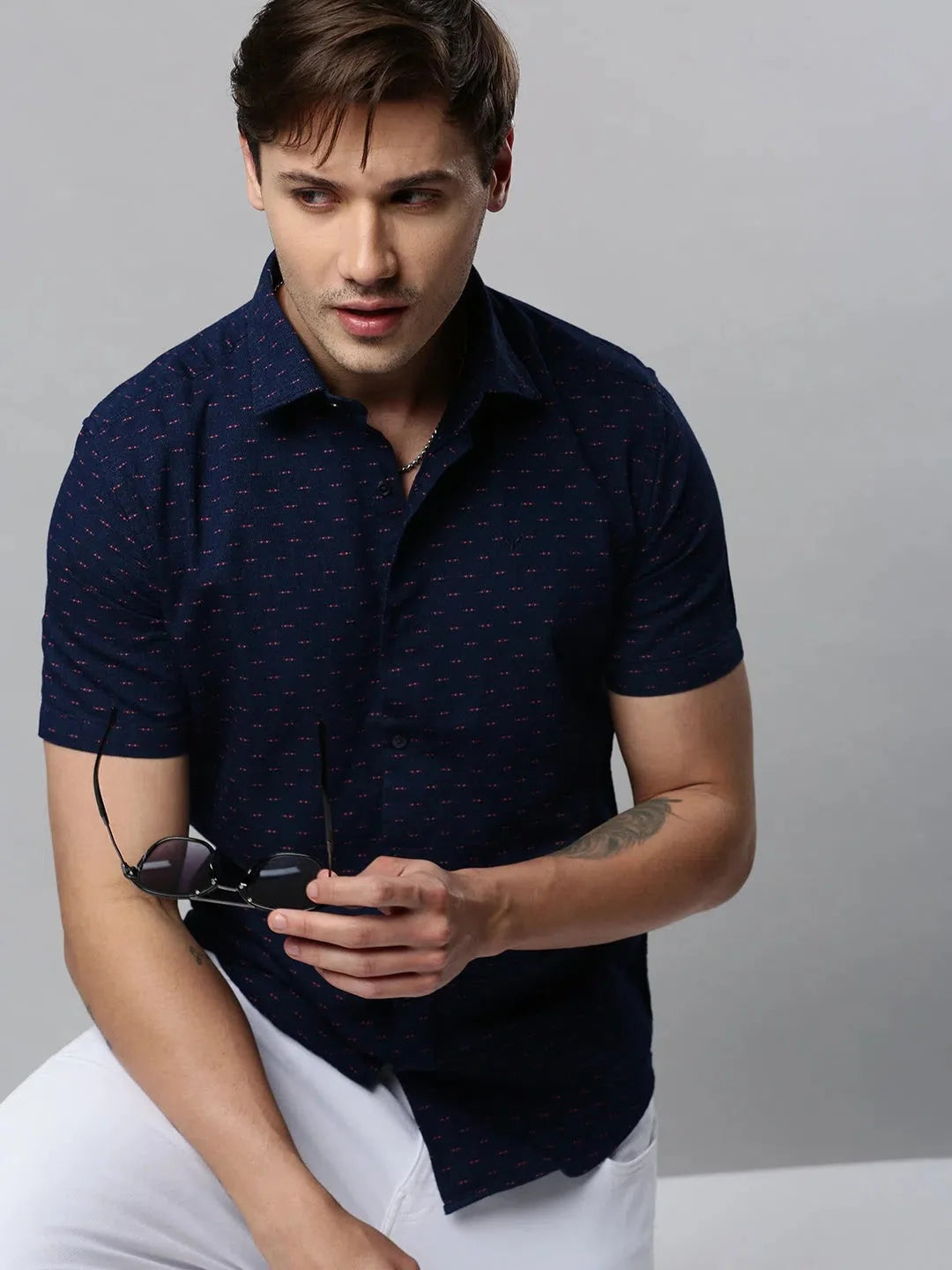 Navy Blue Printed Mens Shirt | Trendy Casual Shirt - DesiQlo