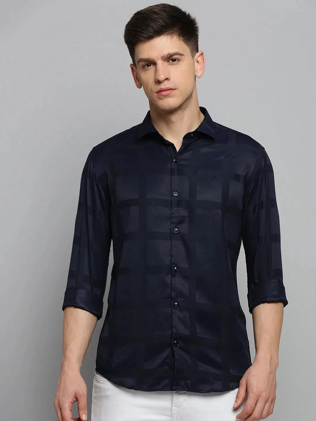 Navy Blue Solid Cotton Mens Shirt | DesiQlo Formal Shirt