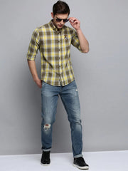 Men Green Checked Casual Shirt-COLLINSCHECKS-4045-Olive