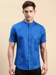 Men Blue Solid Casual Shirt-TOGOLINEN-5577-Blue