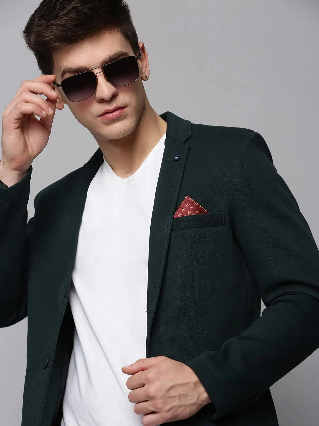 Green Solid Cotton Blazer - Men's Ethnic Nehru Jacket by DesiQlo