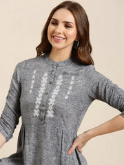 Women Grey Solid A-Line Kurti-DW-1086-Grey