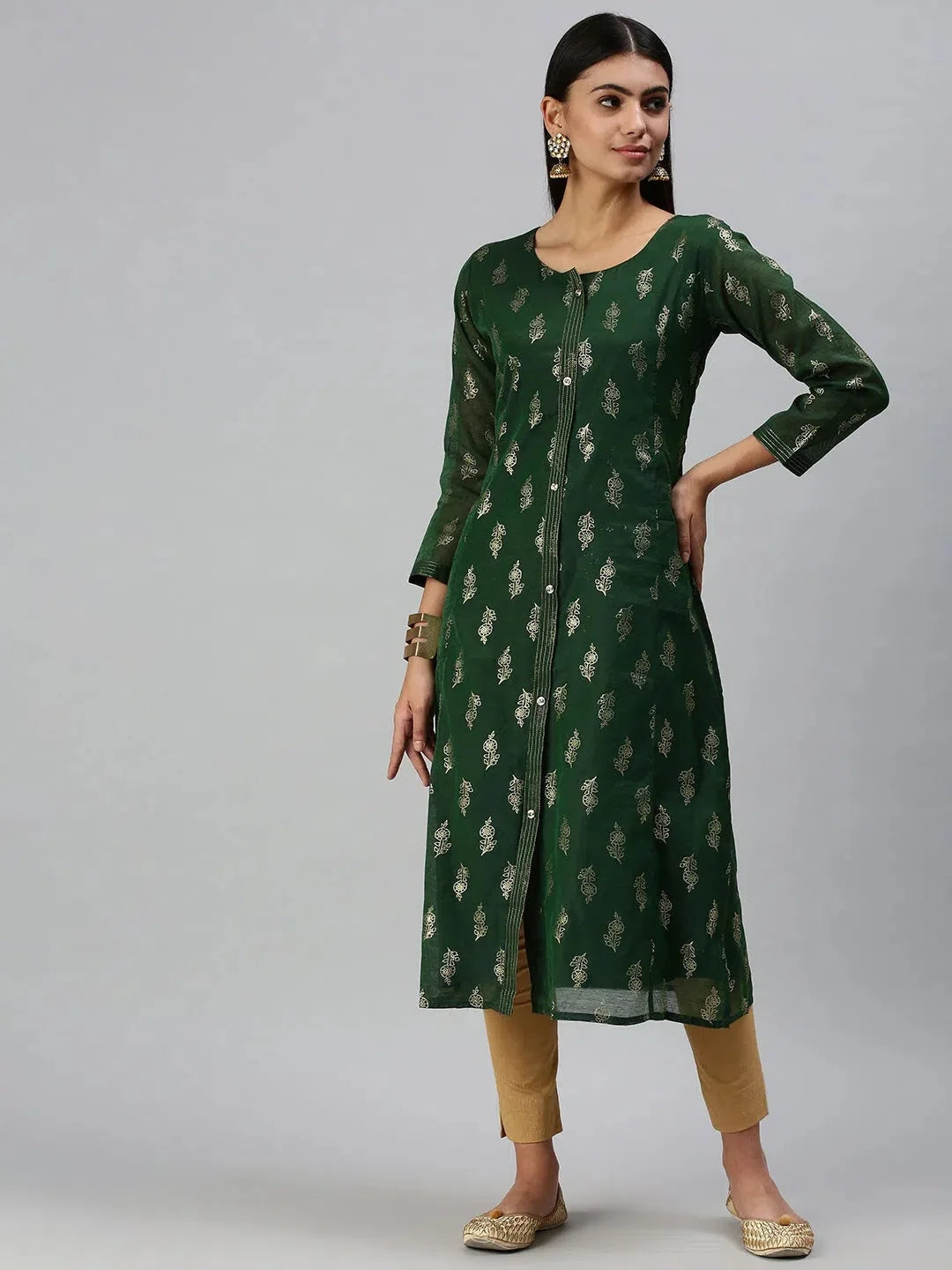 Green Printed Cotton Kurta: Stylish Indian Kurta for Women