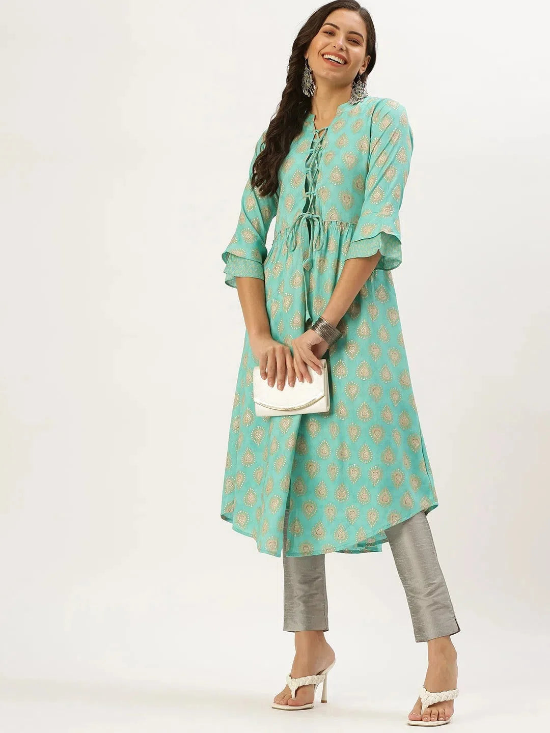 Turquoise Paisley Kurta for Women | Cotton Indian Kurtis Shop