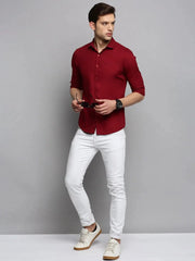 Men Maroon Solid Casual Shirt-SUPREMEPLAIN-1945-Maroon