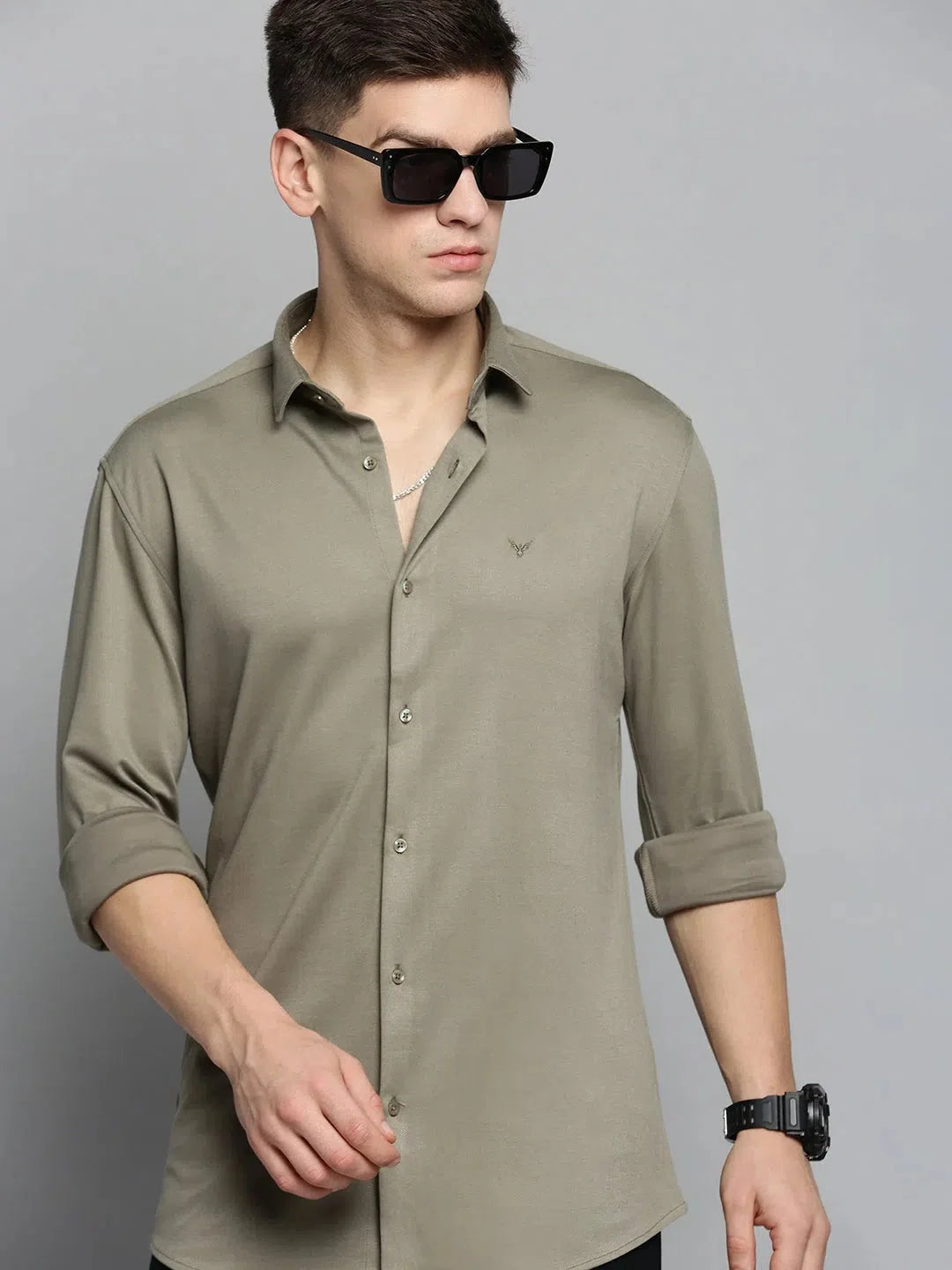 Men's Olive Green Solid Cotton Shirt | DesiQlo Casual Wear