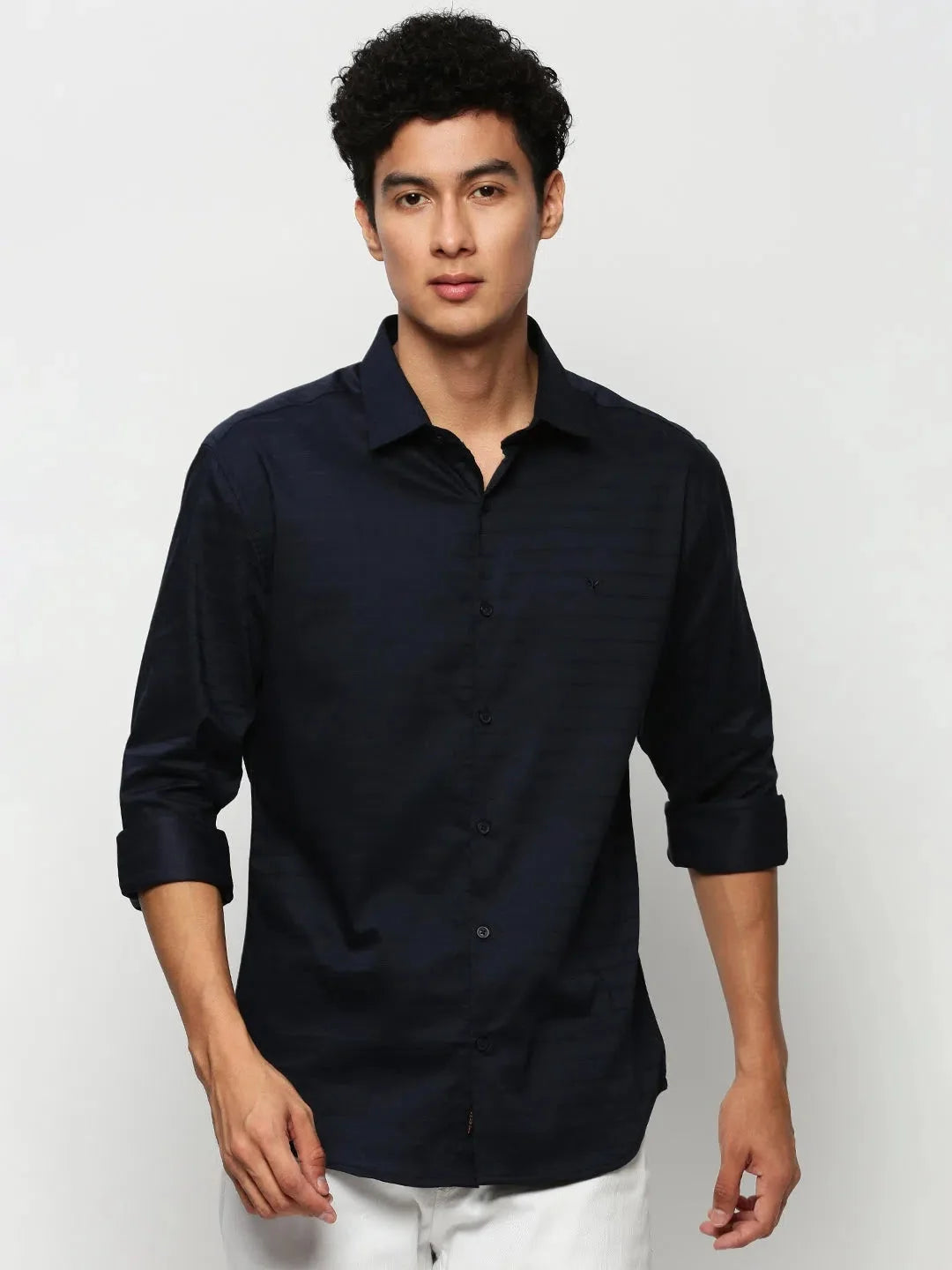 Navy Striped Cotton Mens Shirt | Casual Style by DesiQlo