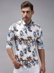 Men White Printed Casual Shirt-HITECKPRINT-1371-White