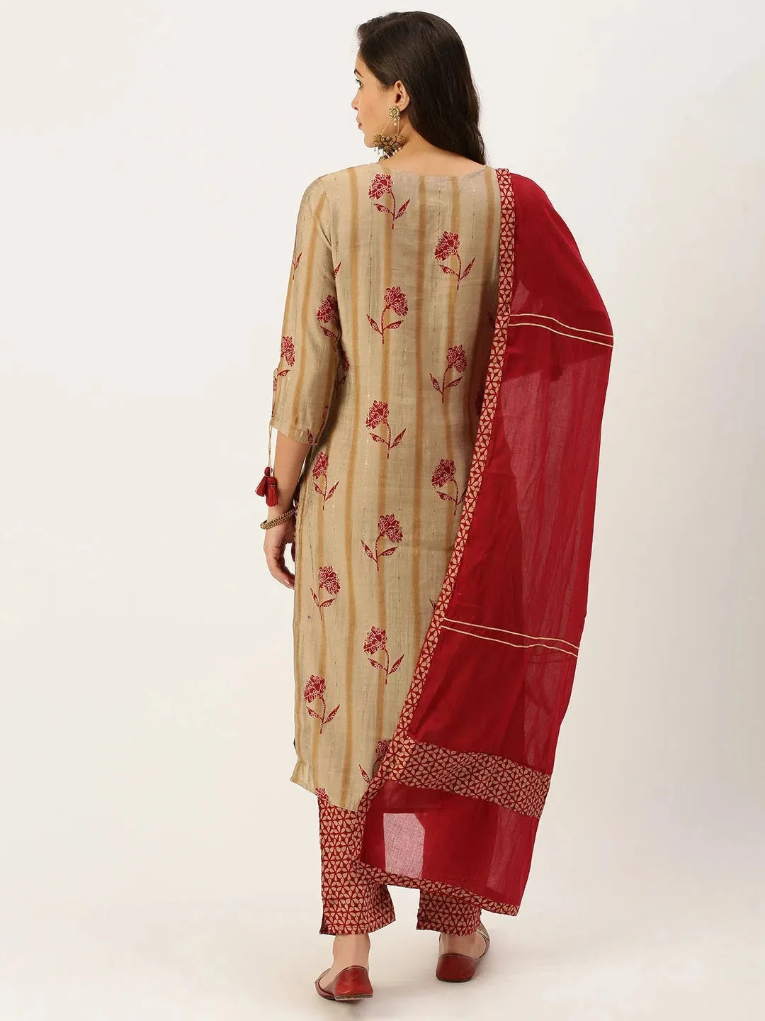 Beige Cotton Women's Kurta Sets | Indian Kurta Set with Dupatta