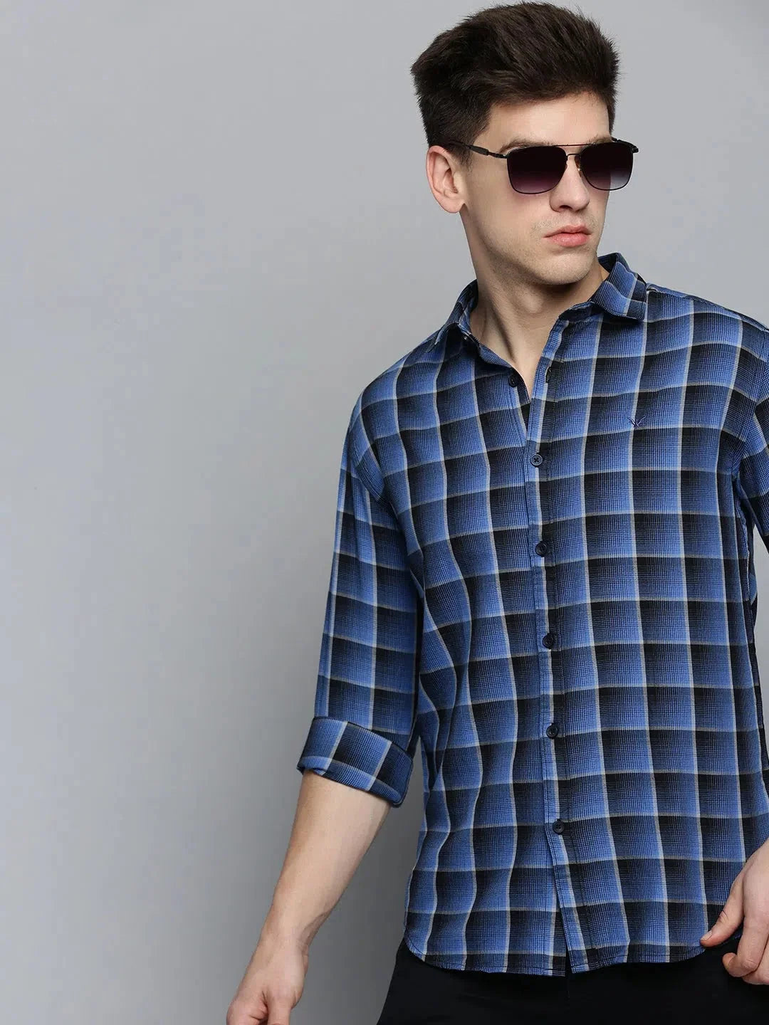 Blue Checked Mens Shirt - Casual Cotton Shirts | DesiQlo
