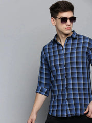 Men Blue Checked Casual Shirt-QUERENCIACHECKS-3361-Blue