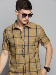 Men Beige Checked Casual Shirt-MAYACHECKS-4400-Khaki