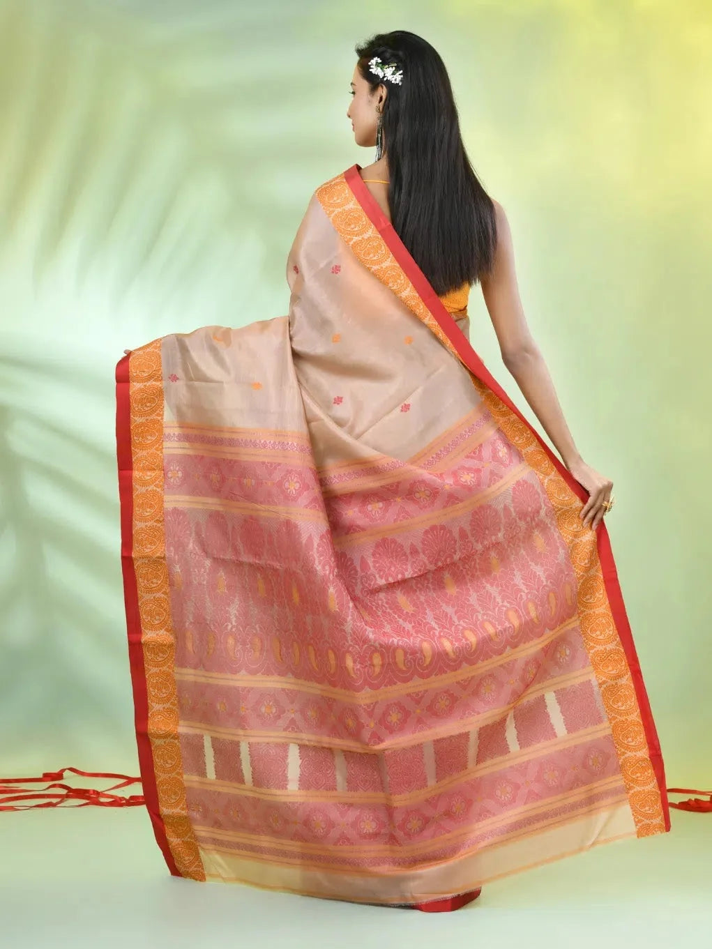 Beige Tussar Silk Saree | Indian Sari Elegance