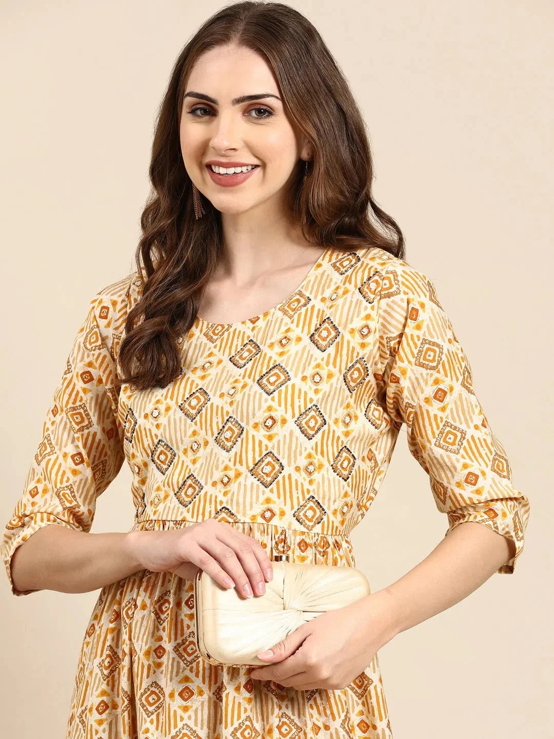 Yellow Geometric Print Women's Kurta Set | Designer Kurta Sets