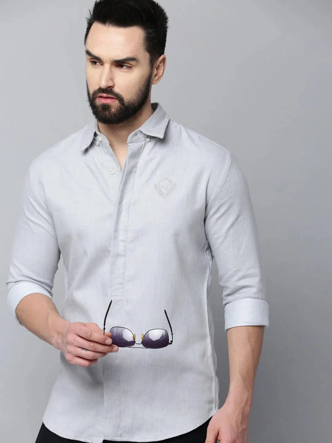 Grey Solid Cotton Mens Shirt - DesiQlo Plain Casual Shirt