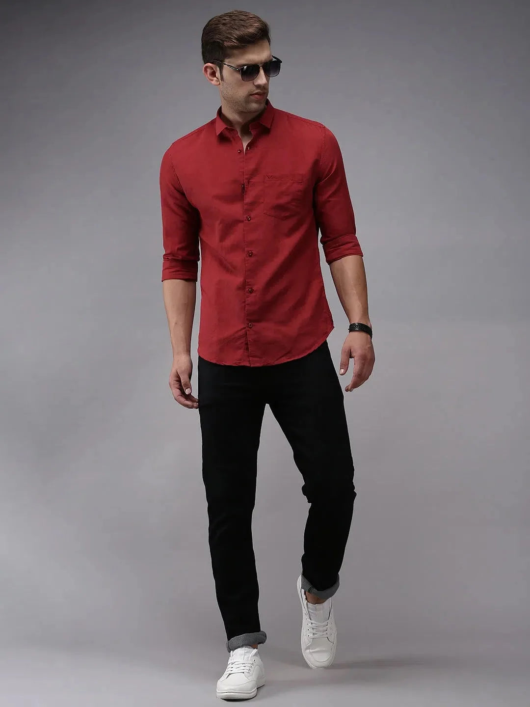 Burgundy Solid Mens Shirt - DesiQlo Cotton Casual Shirt