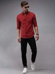 Men Red Solid Casual Shirt-COLINLINEN-1340-Burgundy
