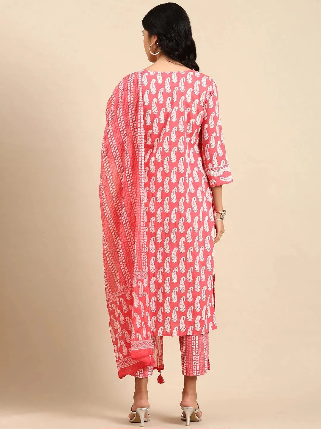Pink Paisley Print Cotton Kurta Set | Women's Kurta Sets