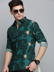 Men Green Colourblock Casual Shirt-GRADEPRINT-4147-Green