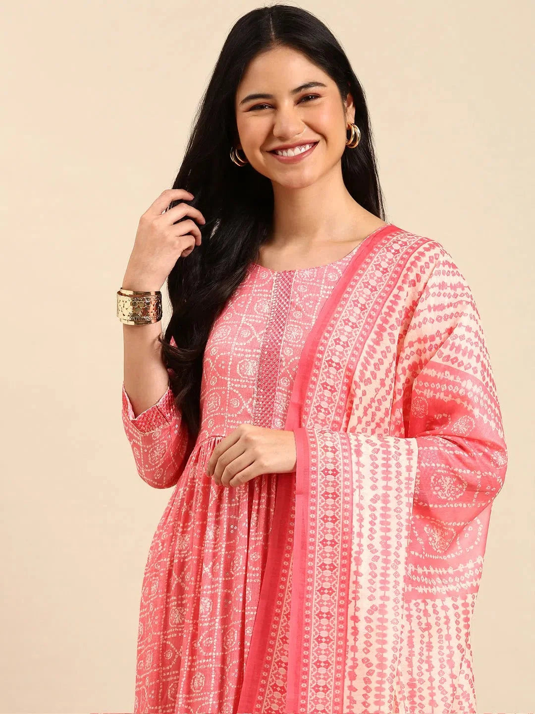 Coral Bandhini Print Women's Kurta Set | Cotton Kurta Sets