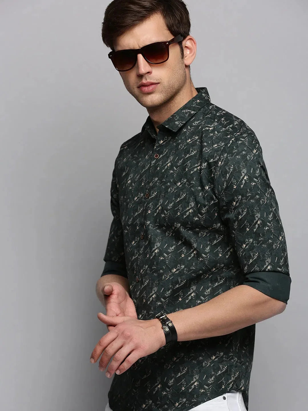 Men's Green Printed Shirt | Casual Cotton Shirt by DesiQlo