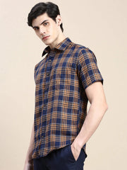 Men Navy Checked Casual Shirt-ALMACHECKS-84-Navyblue