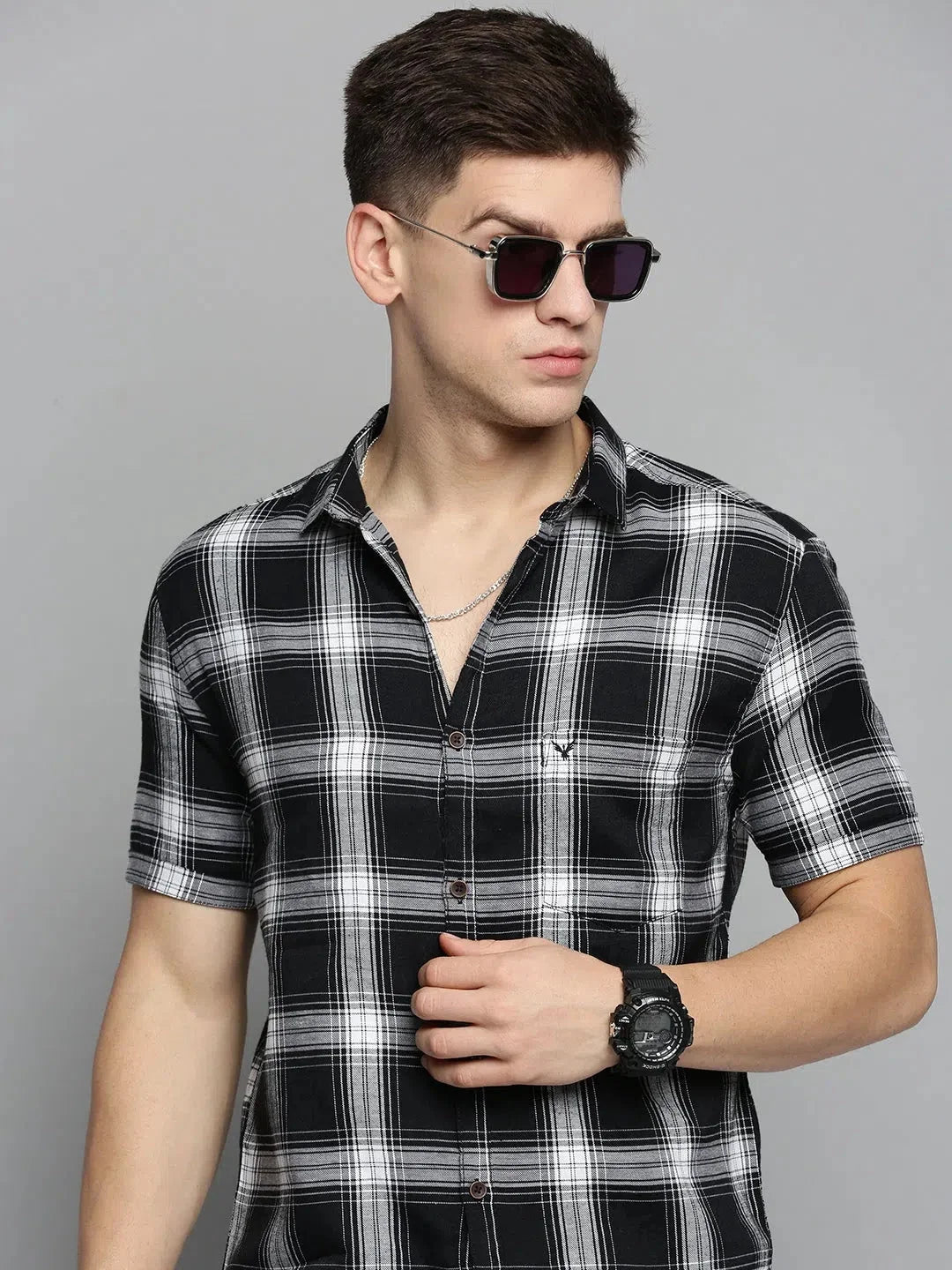 Black Checked Mens Shirt | Cotton Casual Shirt DesiQlo