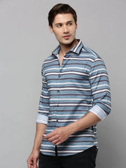 Men Blue Striped Casual Shirt-SPUNIMPORTSTRIRE-4683-Blue