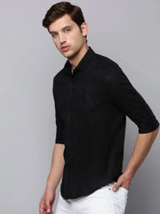 Men Black Solid Casual Shirt-JACOBLINEN-3278-Black