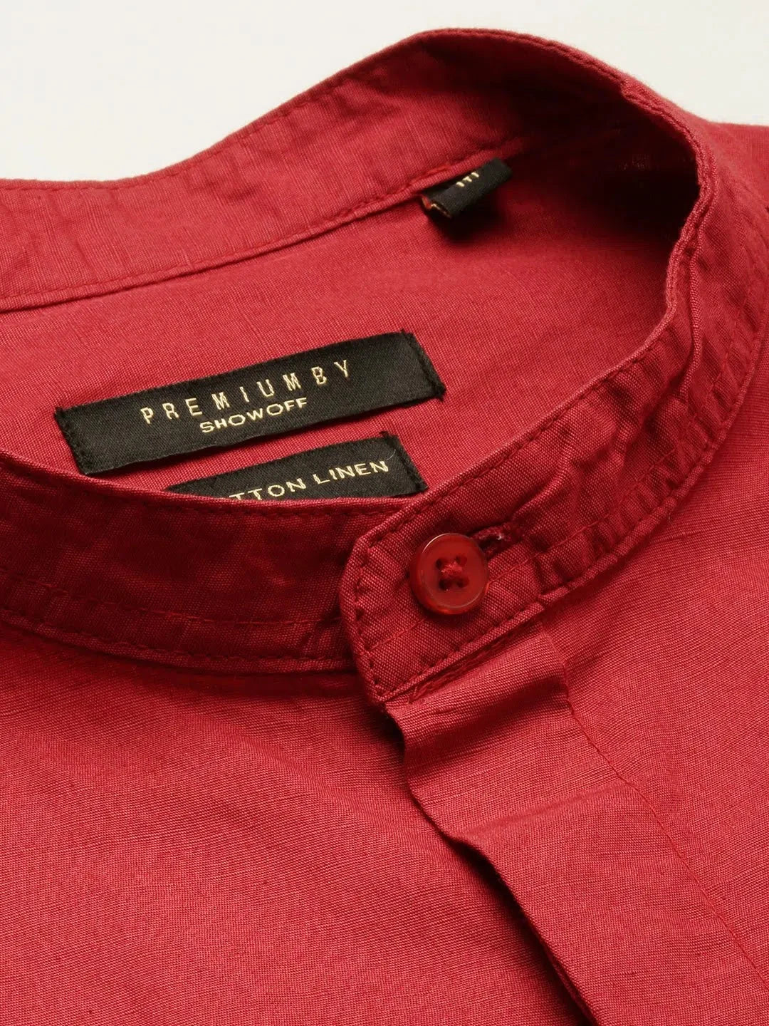 Red Mandarin Collar Mens Shirt | DesiQlo Cotton Shirt