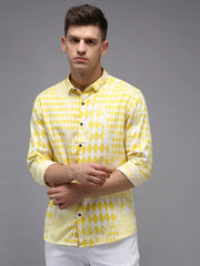 Men Yellow Printed Casual Shirt-PARKERPRINT-1533-Yellow