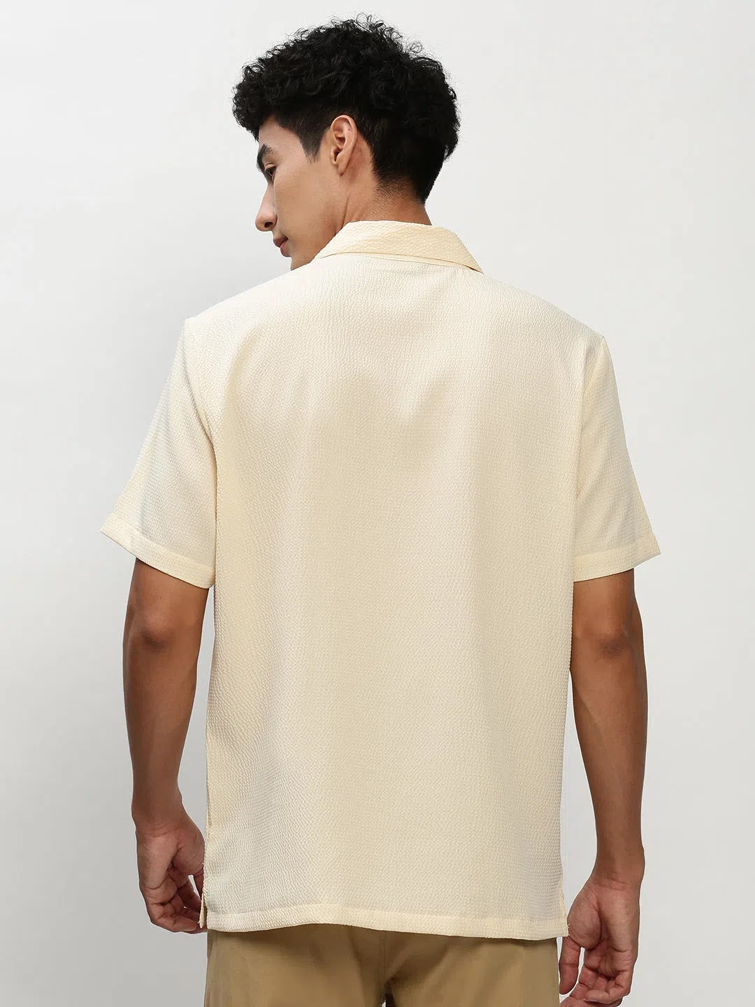 Cream Solid Mens Shirt - Cotton Casual Shirt for Men | DesiQlo