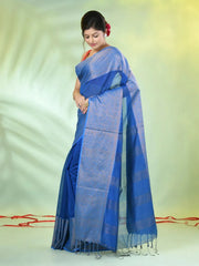 Sapphire Blue Cotton Saree With Zari Borders-MA66BCT43620004