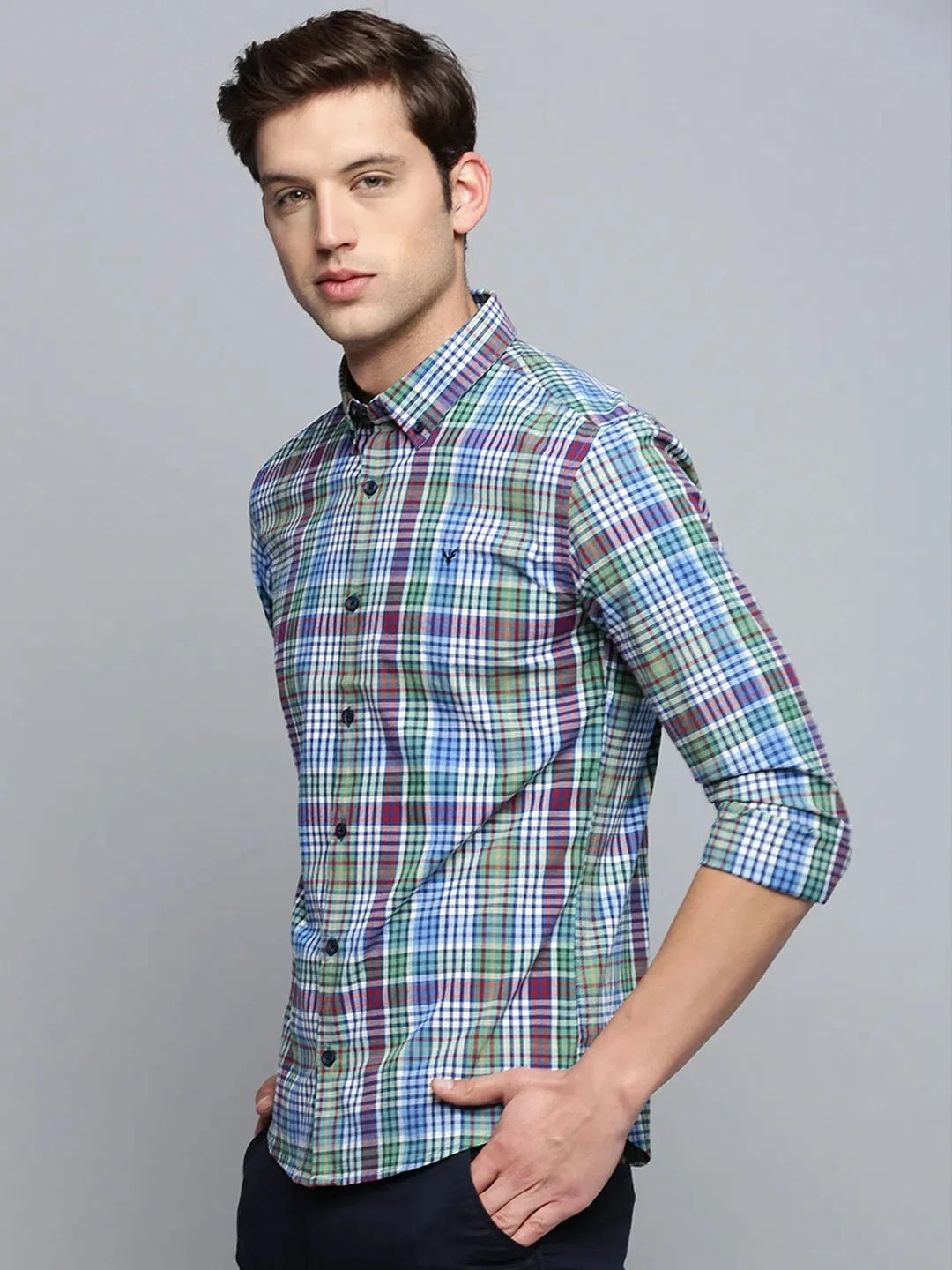 Blue Checked Casual Shirt for Men - Cotton Mens Shirt