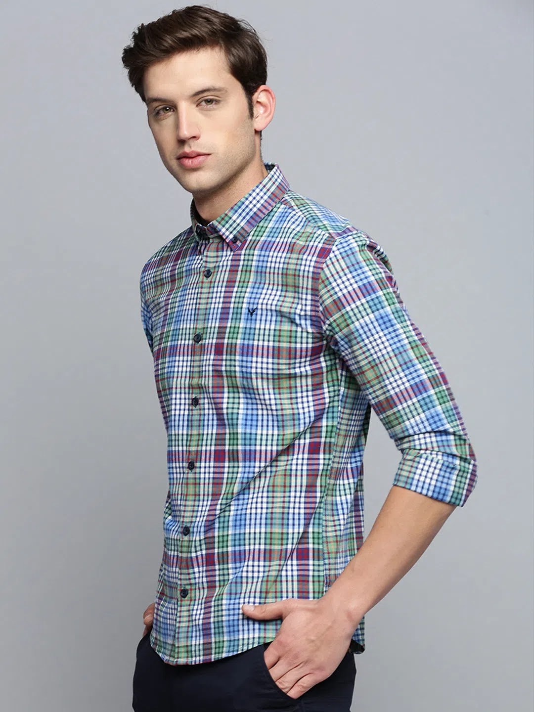 Blue Checked Casual Shirt for Men - Cotton Mens Shirt