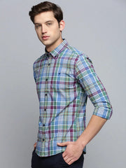 Men Blue Checked Casual Shirt-SOMNIUMCHECKS-2015-Blue